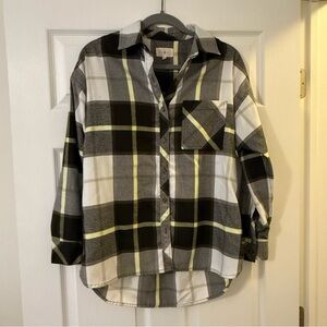 Loft Oversized Plaid Button-Up Flannel Shirt